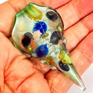 As Low As $2 Large Green Goldflake Handmade Lampwork Glass Conch Pendant